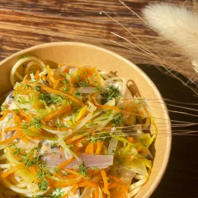 SPAGHETTIS AU PESTO &  CREVETTES