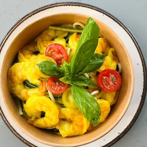 SPAGHETTIS AU PESTO &  CREVETTES