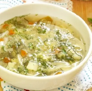 Soupe du jour : Poireaux, pomme de terre, crozets, Feta