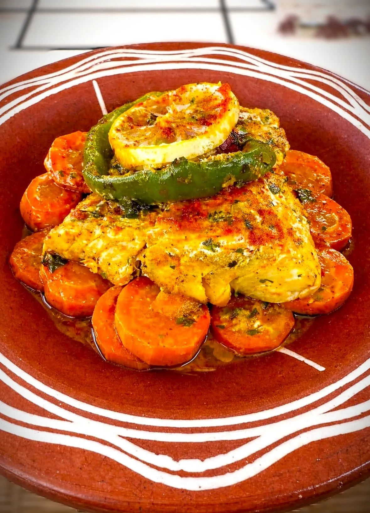 Tajine de cabillaud aux poivrons doux