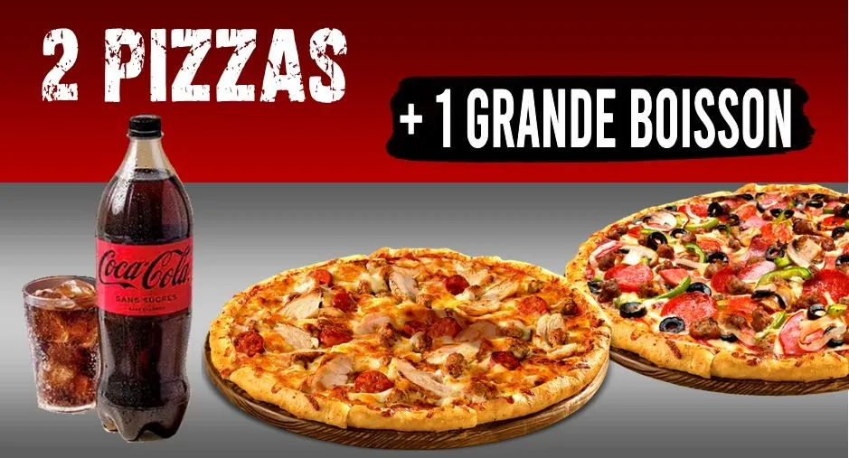 2 Pizzas Medium + 1 Boisson 