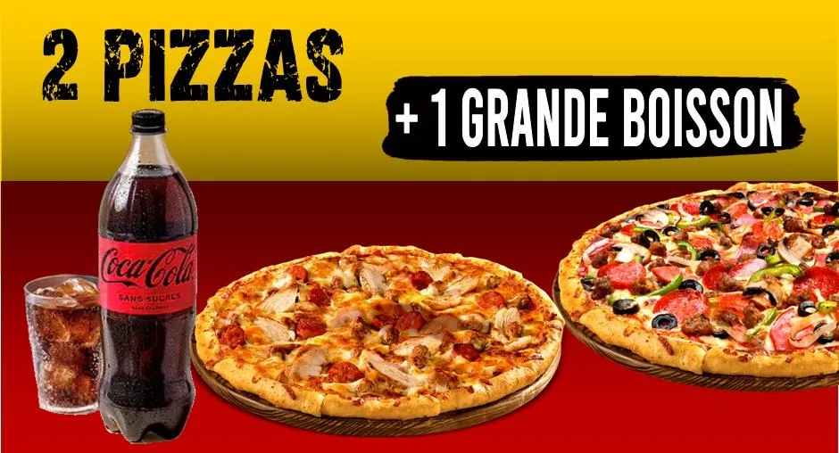 2 Pizzas Medium + 1 Boisson 