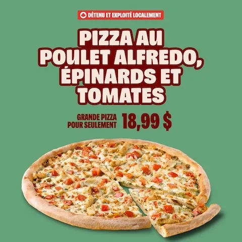 Pizza au Poulet au Alfredo, Epinards et Tomates