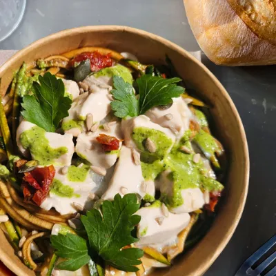 POULET MARINÉ AU CITRON & SPAGHETTI 