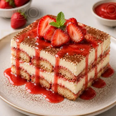 Tiramisu fraise fraîche & coulis