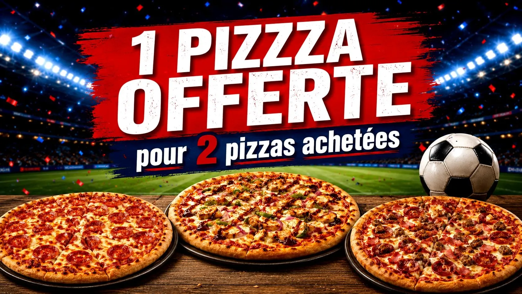 2 Pizzas achetées = 1 Pizza Offerte