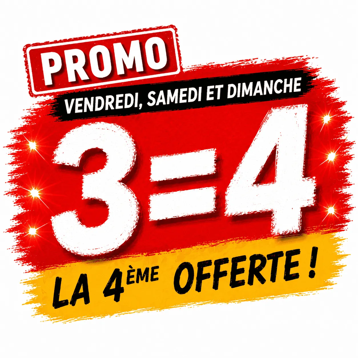 3 pizzas achetées = La 4ème Offerte 