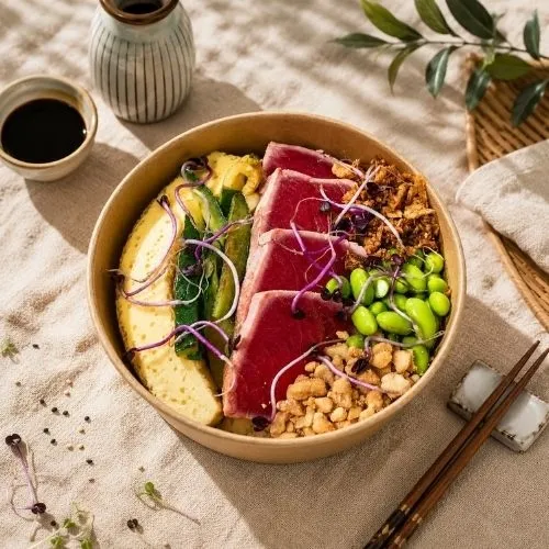 TUNA BOWL - TATAKI DE THON & BLÉ FUMÉ- OMELETTE TOMAGO