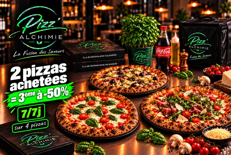2 pizzas taille 4 achetées la 3e à -50%