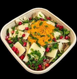 Salade de quinoa au thon, houmous de carotte et légumes de saison