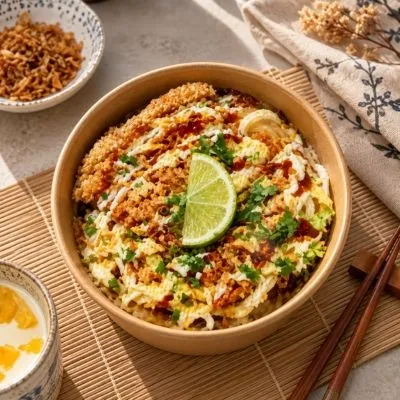 CHICKEN KATSU, VERMICELLES & LÉGUMES CROQUANTS 