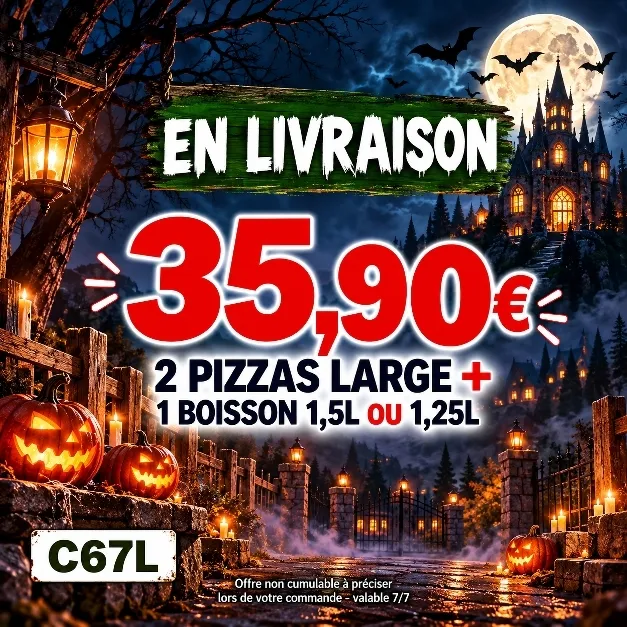 2 Pizzas Larges + 1 Boisson 1l25 