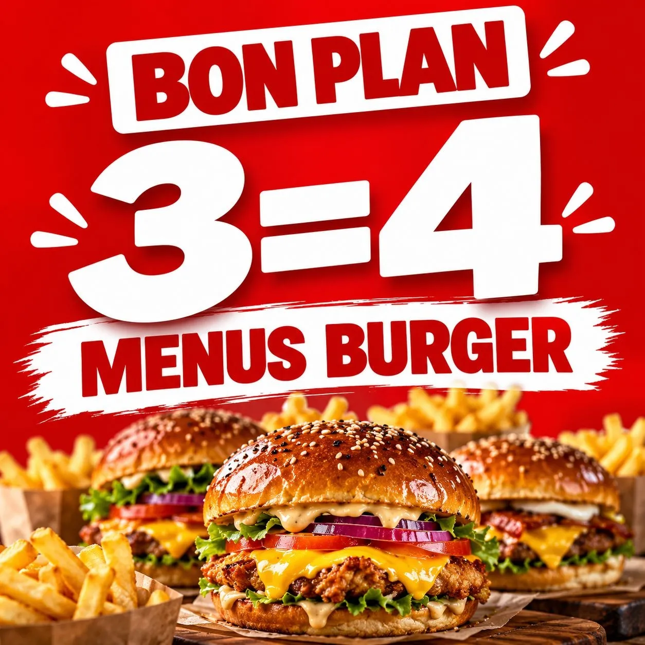 3 menus classiques achetés = Le 4ème offert - à emporter